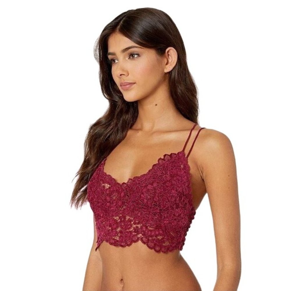 Free People - Celine‎ Floral Crochet Lace Bralette - Mulberry - XS
